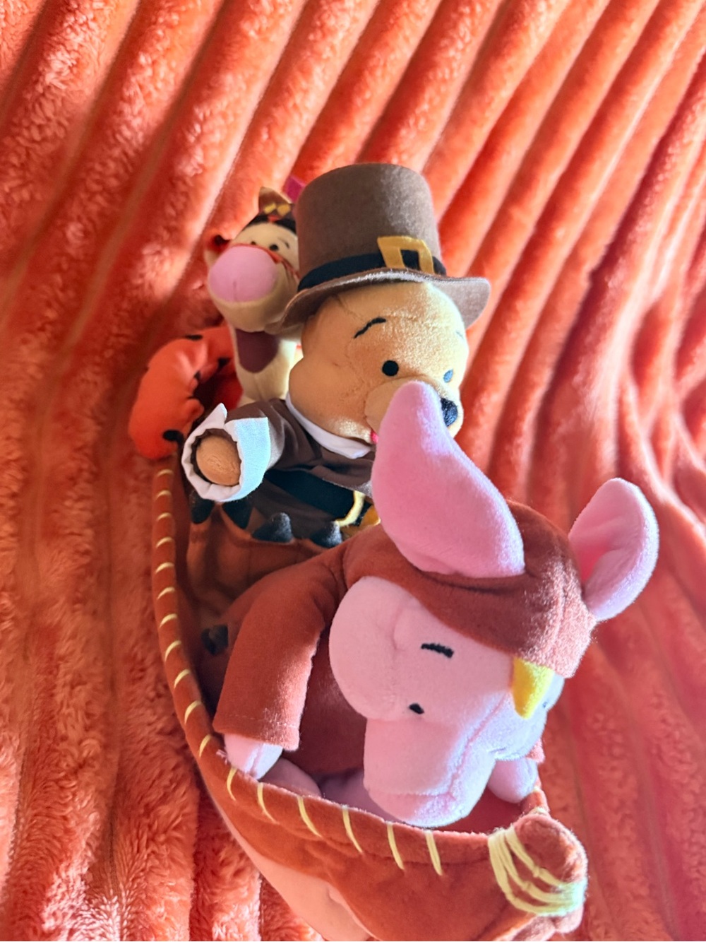NWOT’s Disney Store Winnie The Pooh Piglet Tigger Thanksgiving Canoe Plush